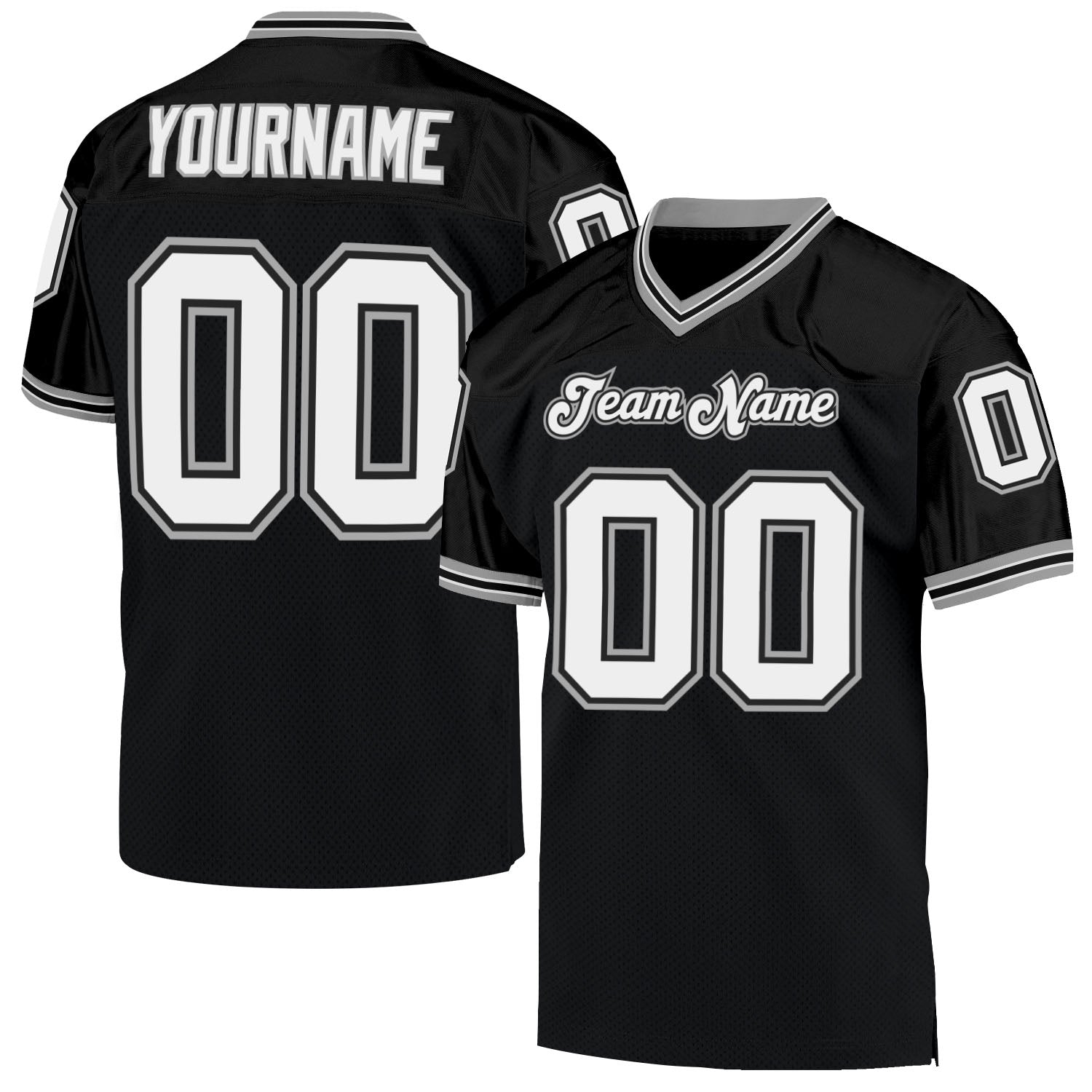 Custom Black White-Gray Mesh Authentic Throwback Football Jersey - Sky-Custom