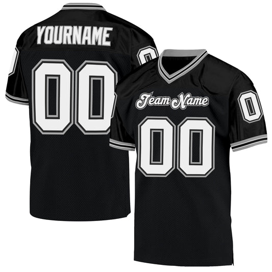 Custom Black White-Gray Mesh Authentic Throwback Football Jersey - Sky-Custom
