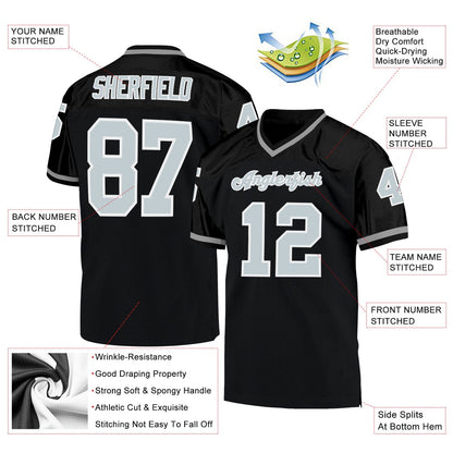 Custom Black Silver-White Mesh Authentic Throwback Football Jersey - Sky-Custom