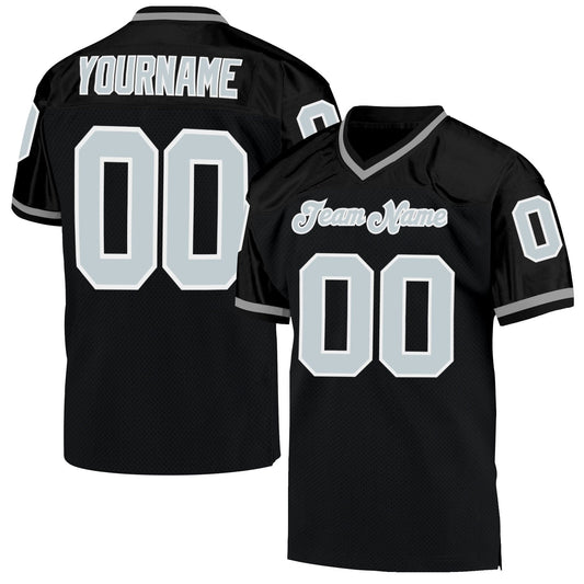 Custom Black Silver-White Mesh Authentic Throwback Football Jersey - Sky-Custom