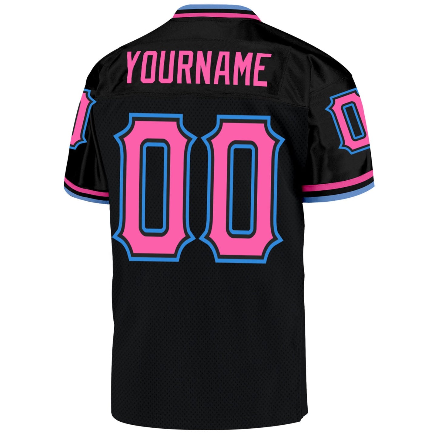 Custom Black Pink-Powder Blue Mesh Authentic Throwback Football Jersey - Sky-Custom