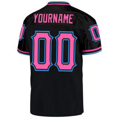 Custom Black Pink-Powder Blue Mesh Authentic Throwback Football Jersey - Sky-Custom
