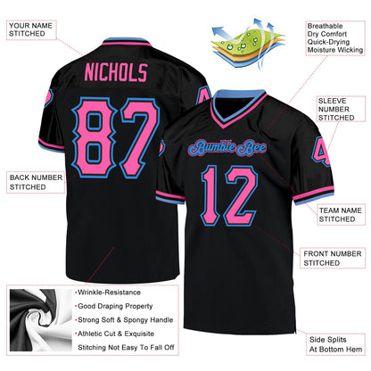 Custom Black Pink-Powder Blue Mesh Authentic Throwback Football Jersey - Sky-Custom