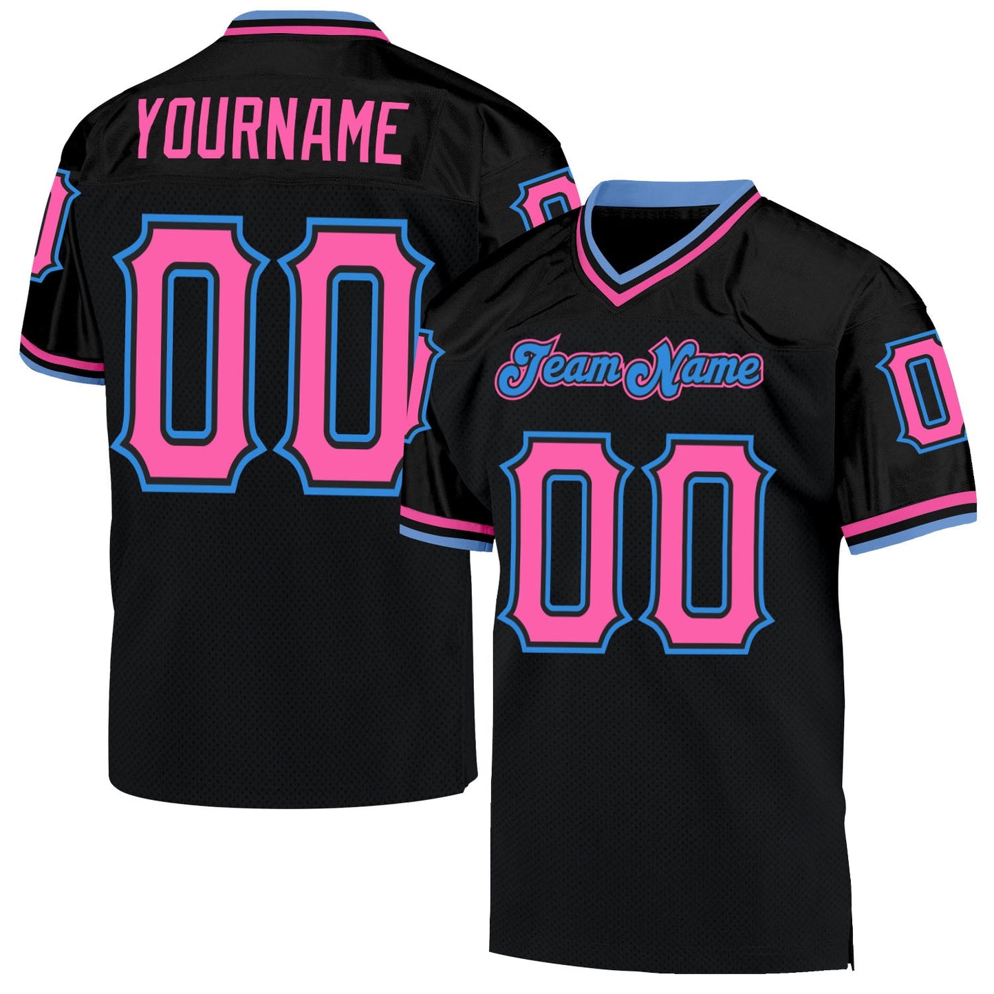 Custom Black Pink-Powder Blue Mesh Authentic Throwback Football Jersey - Sky-Custom