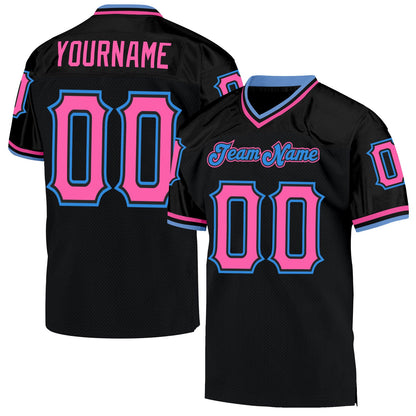 Custom Black Pink-Powder Blue Mesh Authentic Throwback Football Jersey - Sky-Custom