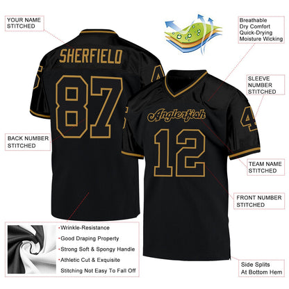 Custom Black Black-Old Gold Mesh Authentic Throwback Football Jersey - Sky-Custom