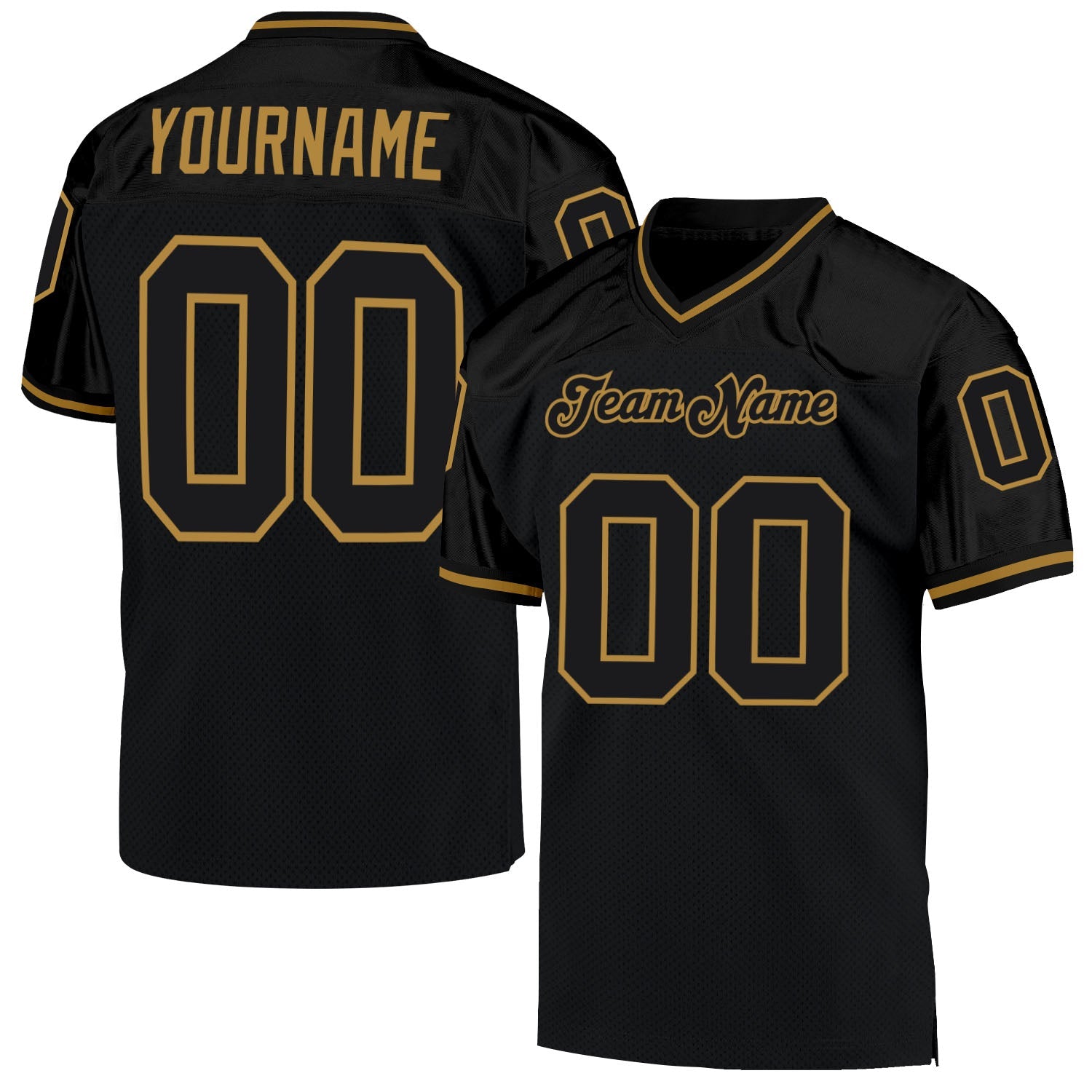 Custom Black Black-Old Gold Mesh Authentic Throwback Football Jersey - Sky-Custom