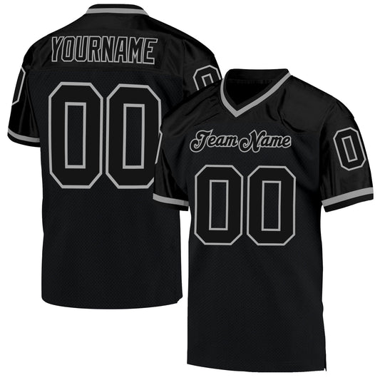 Custom Black Black-Gray Mesh Authentic Throwback Football Jersey - Sky-Custom
