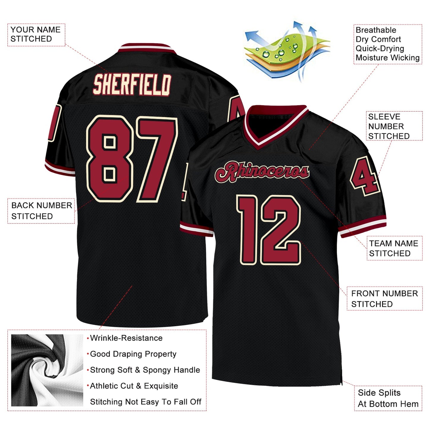 Custom Black Cardinal-Cream Mesh Authentic Throwback Football Jersey - Sky-Custom