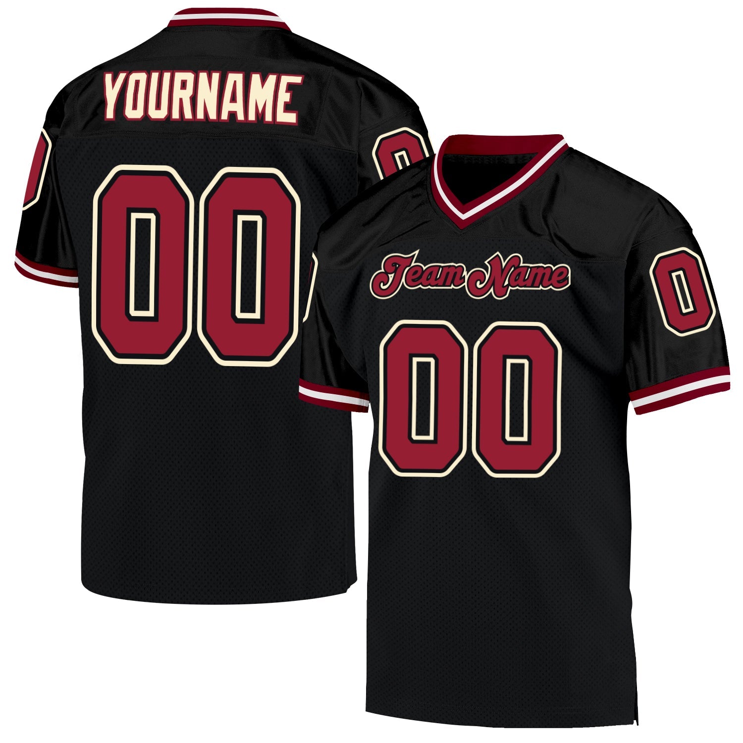 Custom Black Cardinal-Cream Mesh Authentic Throwback Football Jersey - Sky-Custom