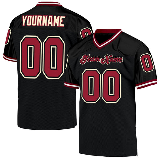 Custom Black Cardinal-Cream Mesh Authentic Throwback Football Jersey - Sky-Custom