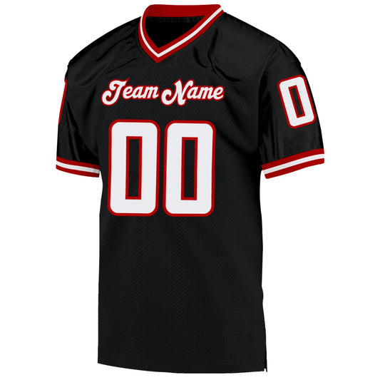 Custom Black White-Red Mesh Authentic Throwback Football Jersey - Sky-Custom