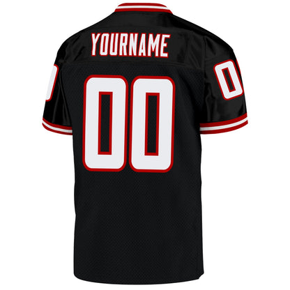 Custom Black White-Red Mesh Authentic Throwback Football Jersey - Sky-Custom