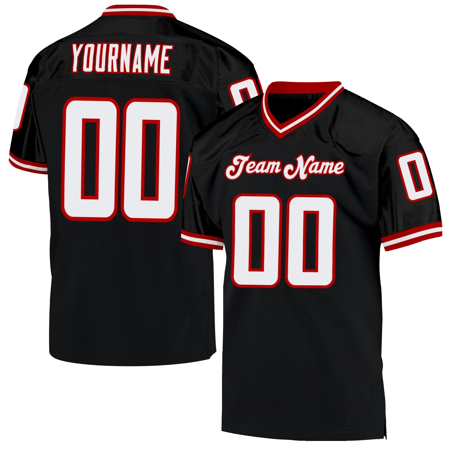 Custom Black White-Red Mesh Authentic Throwback Football Jersey - Sky-Custom