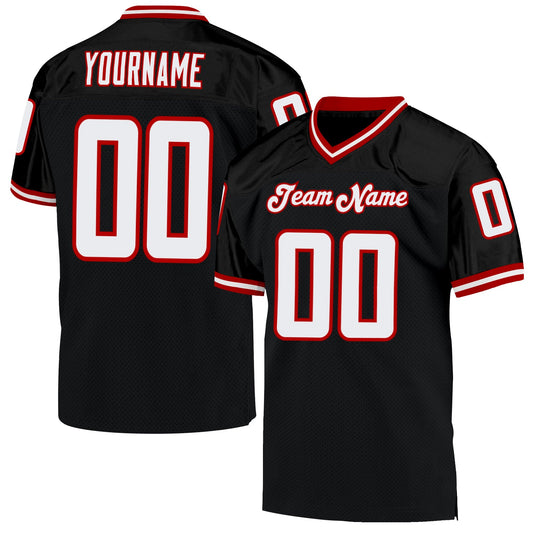 Custom Black White-Red Mesh Authentic Throwback Football Jersey - Sky-Custom