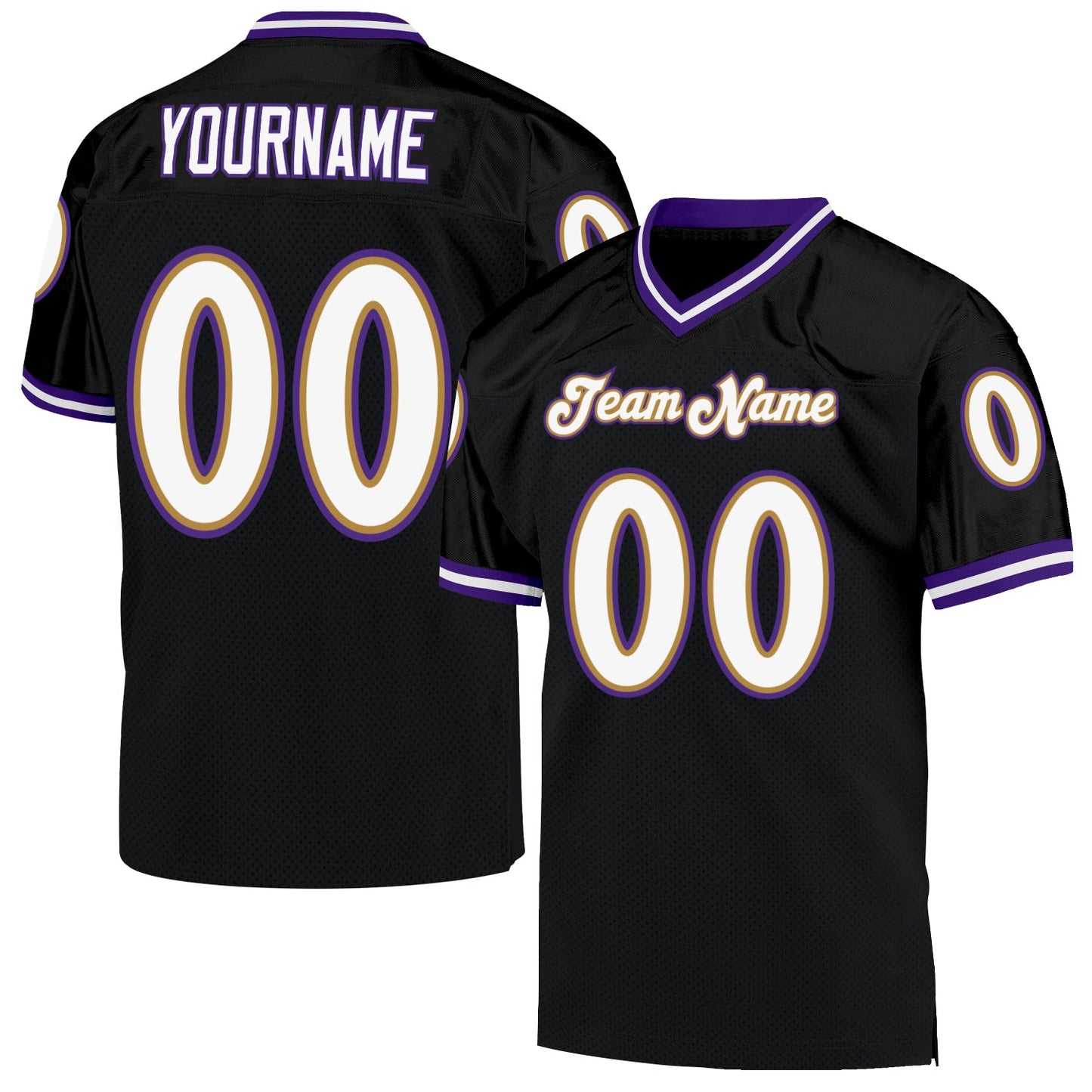Custom Black White-Purple Mesh Authentic Throwback Football Jersey - Sky-Custom
