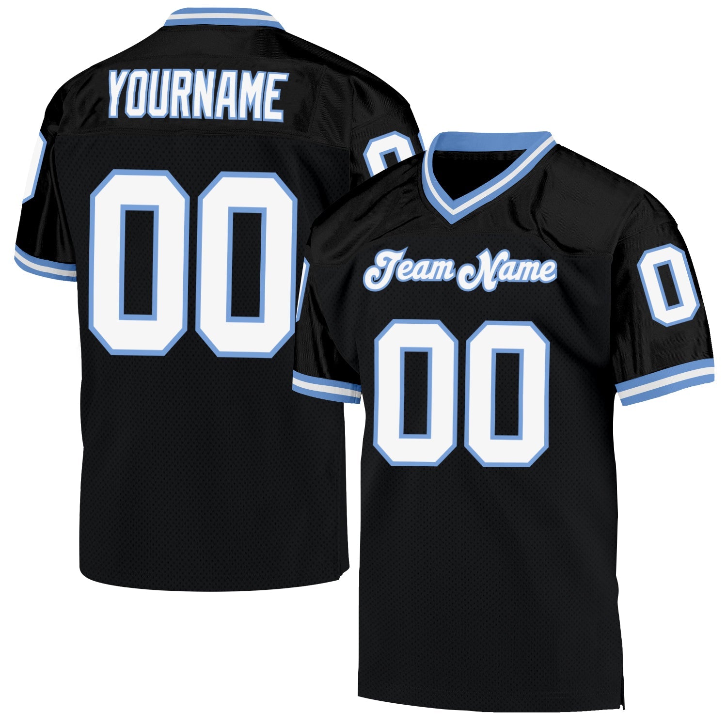 Custom Black White-Light Blue Mesh Authentic Throwback Football Jersey - Sky-Custom