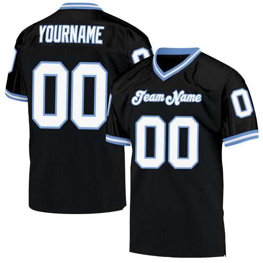 Custom Black White-Light Blue Mesh Authentic Throwback Football Jersey - Sky-Custom