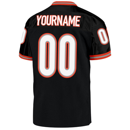 Custom Black White-Orange Mesh Authentic Throwback Football Jersey - Sky-Custom