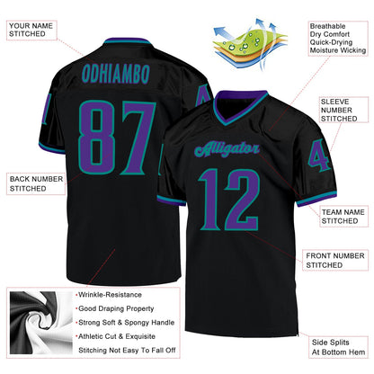 Custom Black Purple-Aqua Mesh Authentic Throwback Football Jersey - Sky-Custom