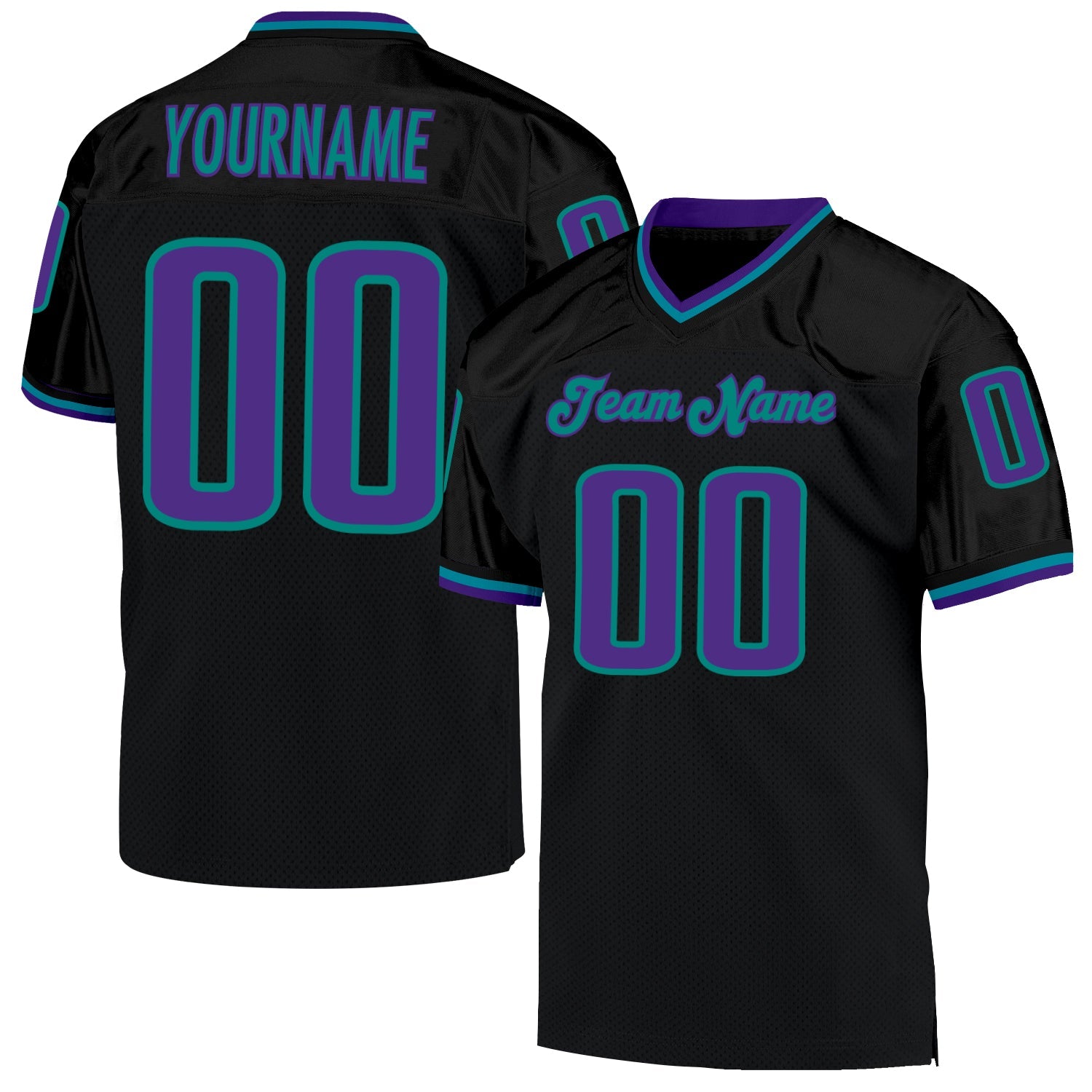 Custom Black Purple-Aqua Mesh Authentic Throwback Football Jersey - Sky-Custom