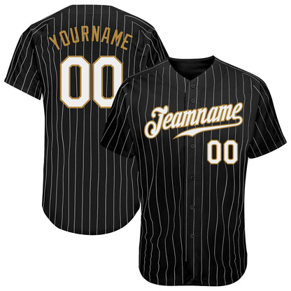 Custom Black White Pinstripe White-Old Gold Authentic Baseball Jersey - Sky-Custom