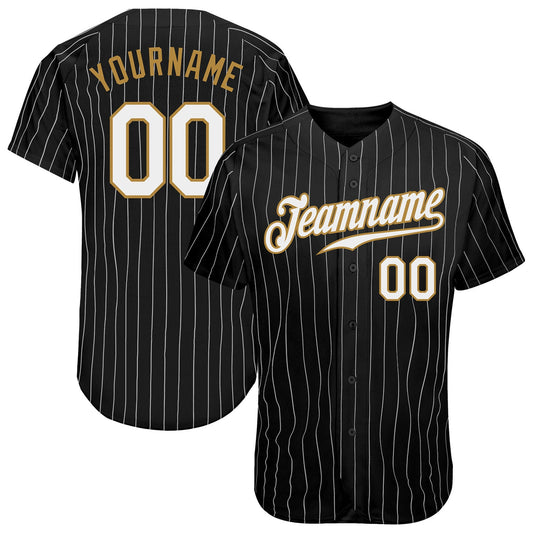 Custom Black White Pinstripe White-Old Gold Authentic Baseball Jersey - Sky-Custom
