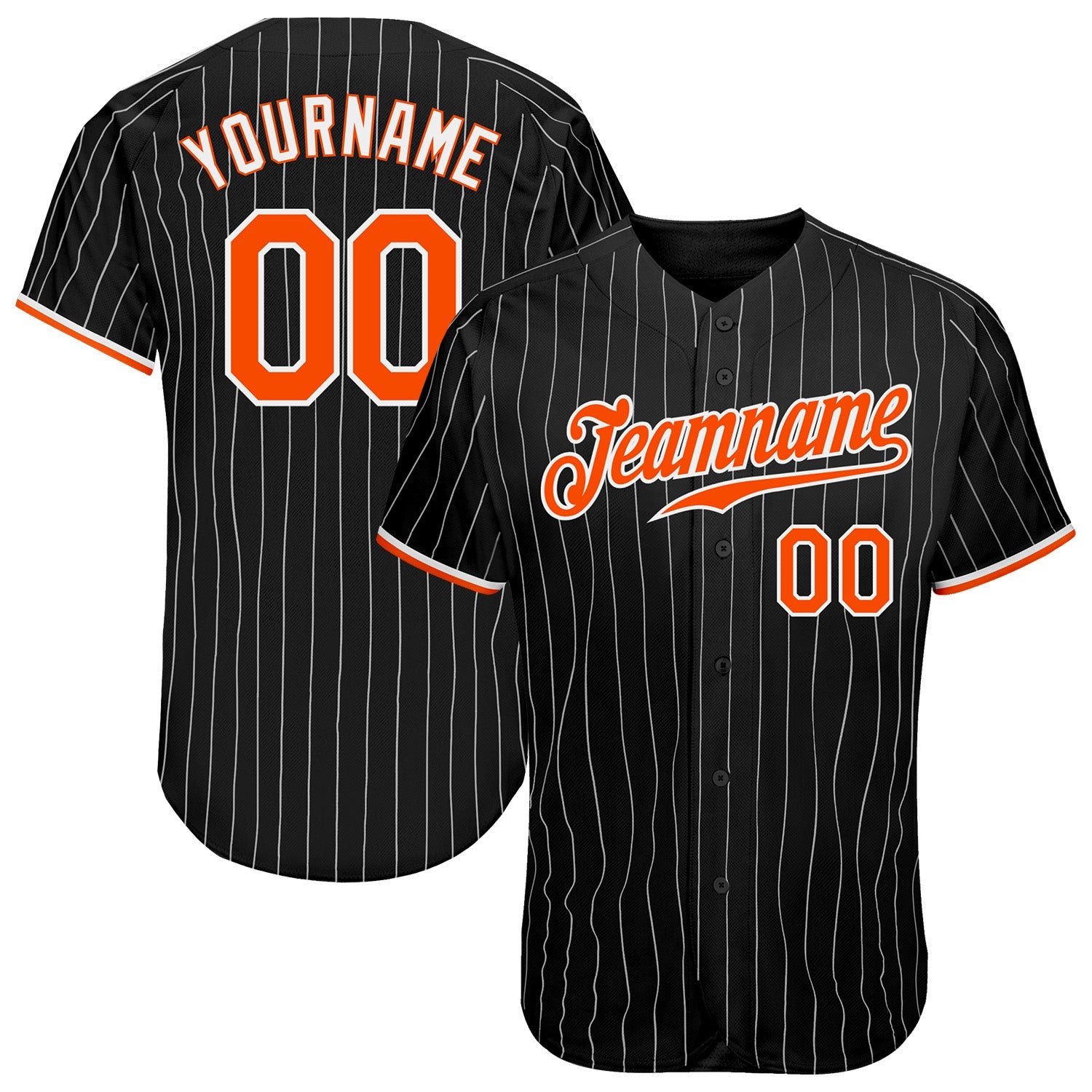 Custom Black White Pinstripe Orange-White Authentic Baseball Jersey - Sky-Custom