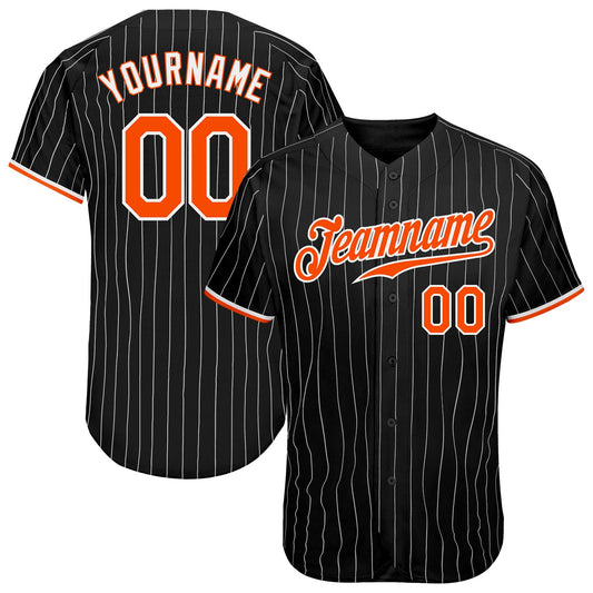 Custom Black White Pinstripe Orange-White Authentic Baseball Jersey - Sky-Custom