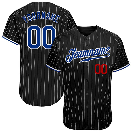 Custom Black White Pinstripe Royal-Red Authentic Baseball Jersey - Sky-Custom