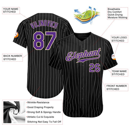 Custom Black White Pinstripe Purple-White Authentic Baseball Jersey - Sky-Custom