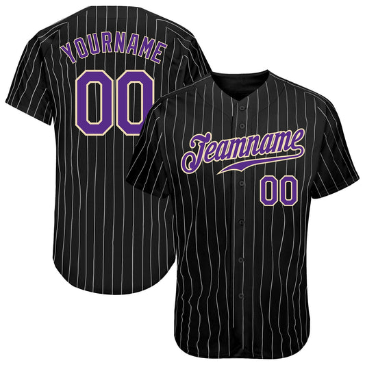 Custom Black White Pinstripe Purple-White Authentic Baseball Jersey - Sky-Custom