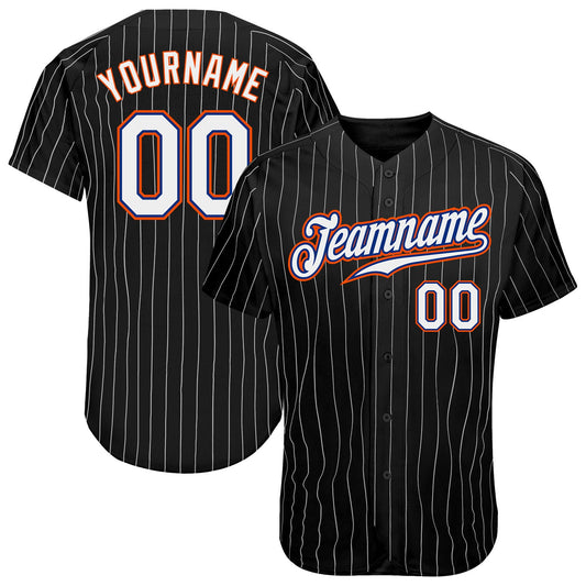 Custom Black White Pinstripe White-Orange Authentic Baseball Jersey - Sky-Custom