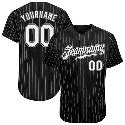 Custom Black White Pinstripe White-Gray Authentic Baseball Jersey - Sky-Custom