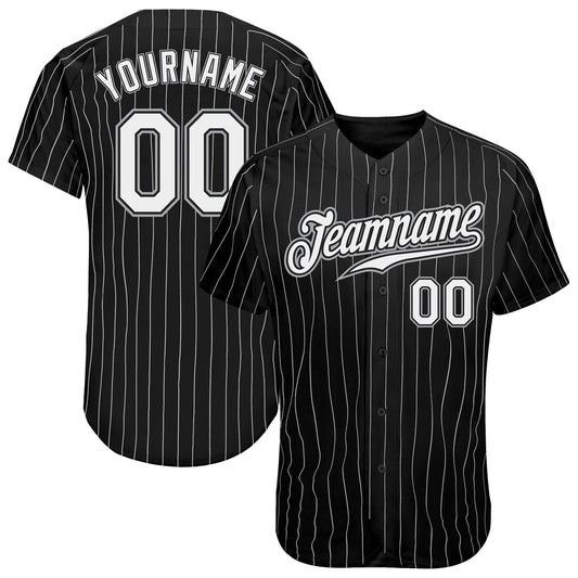 Custom Black White Pinstripe White-Gray Authentic Baseball Jersey - Sky-Custom