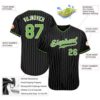Custom Black White Pinstripe Neon Green-White Authentic Baseball Jersey - Sky-Custom