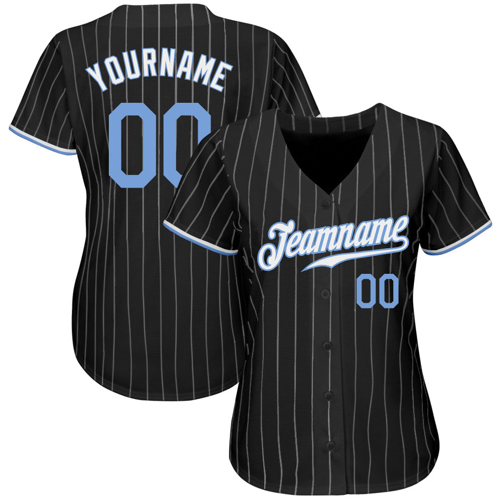 Custom Black White Pinstripe Light Blue-White Authentic Baseball Jersey - Sky-Custom