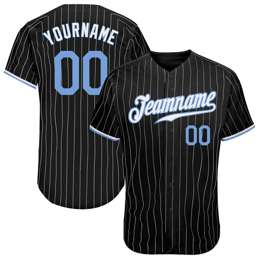 Custom Black White Pinstripe Light Blue-White Authentic Baseball Jersey - Sky-Custom