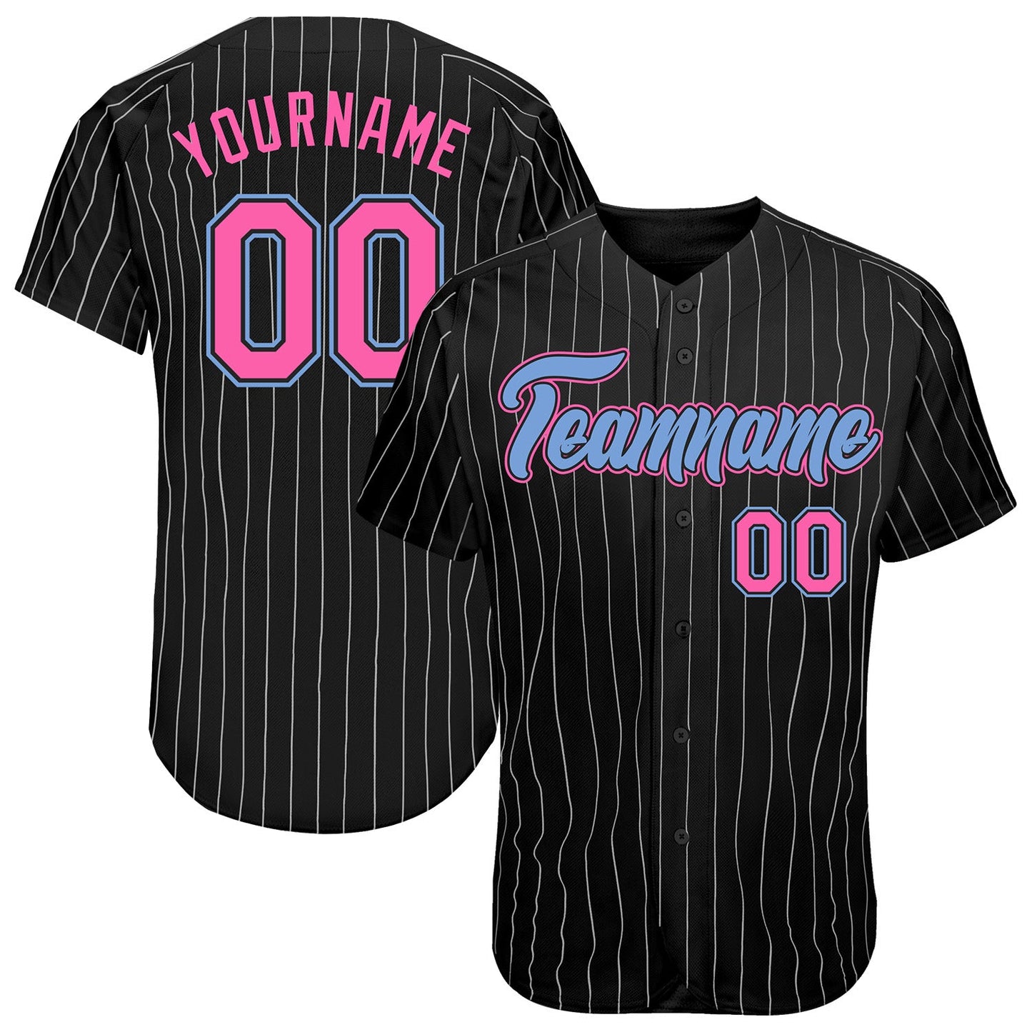 Custom Black White Pinstripe Pink-Light Blue Authentic Baseball Jersey - Sky-Custom