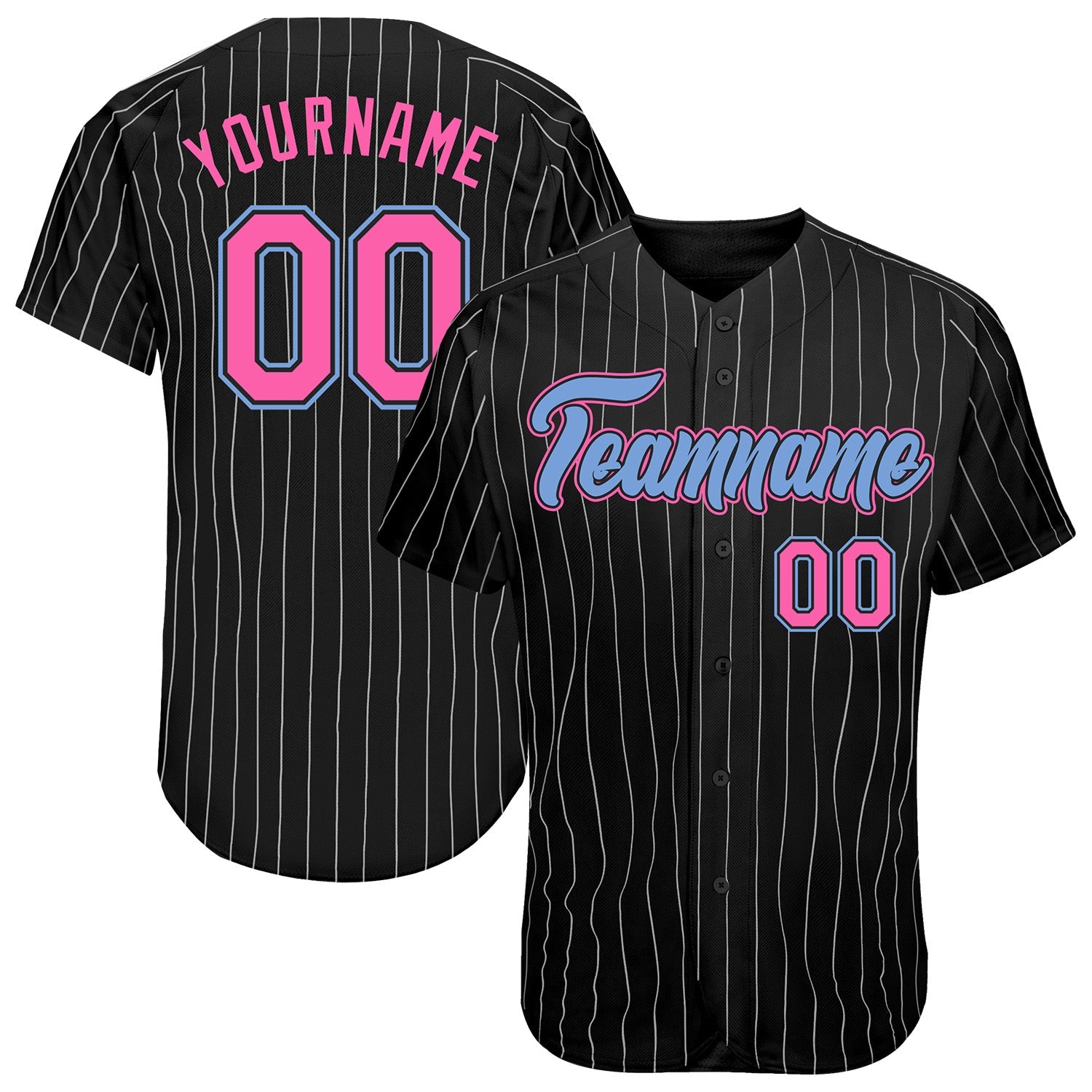 Custom Black White Pinstripe Pink-Light Blue Authentic Baseball Jersey - Sky-Custom