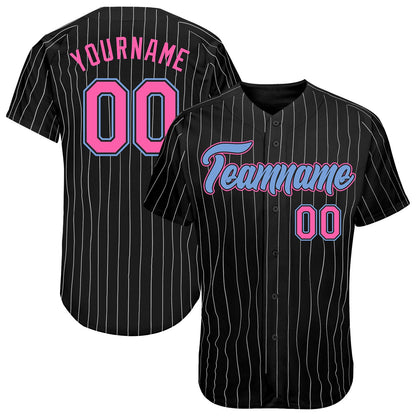 Custom Black White Pinstripe Pink-Light Blue Authentic Baseball Jersey - Sky-Custom