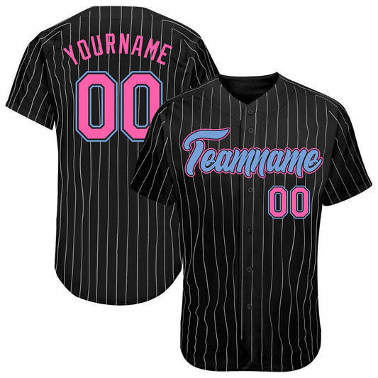 Custom Black White Pinstripe Pink-Light Blue Authentic Baseball Jersey - Sky-Custom
