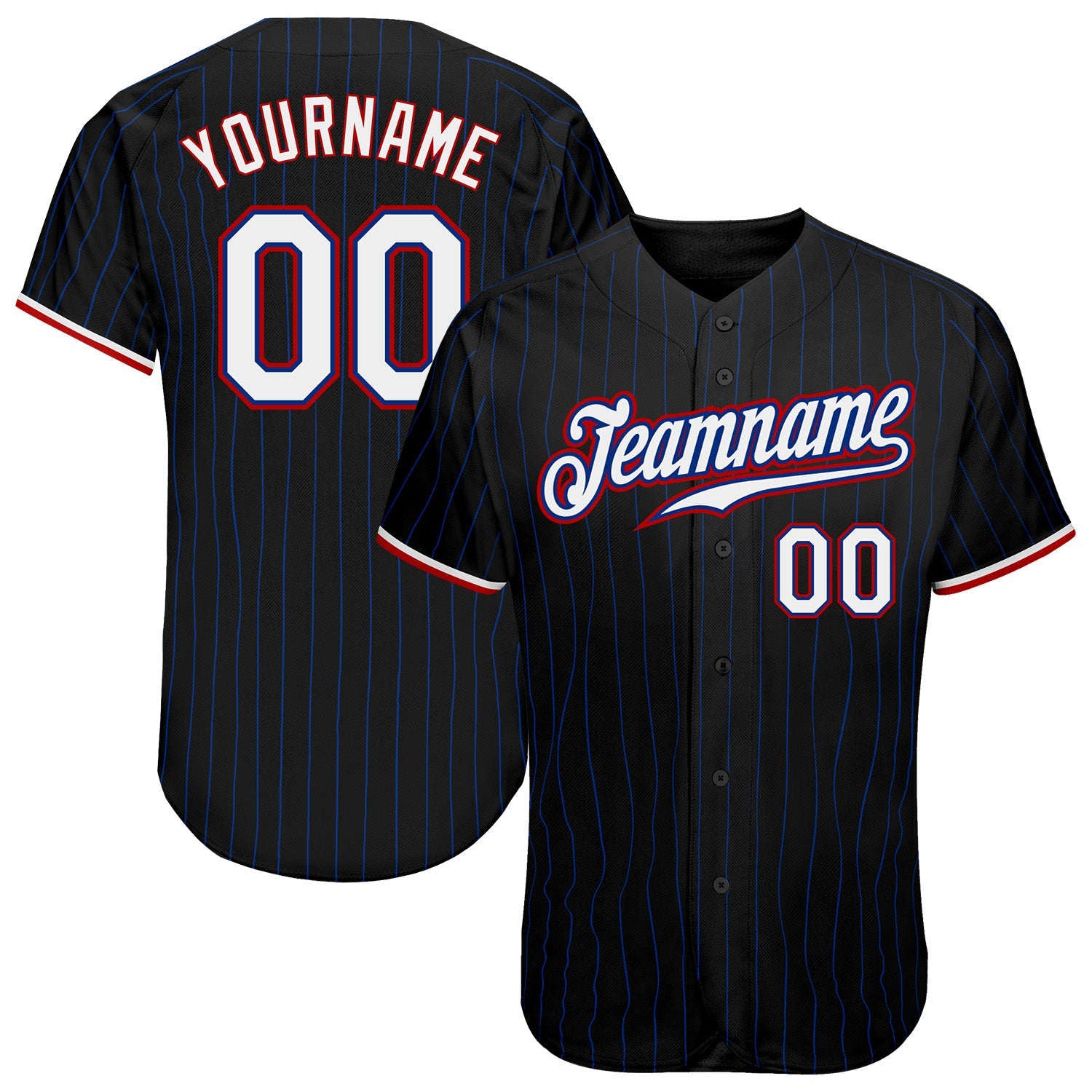 Custom Black Royal Pinstripe White-Red Authentic Baseball Jersey - Sky-Custom
