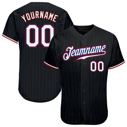 Custom Black Royal Pinstripe White-Red Authentic Baseball Jersey - Sky-Custom