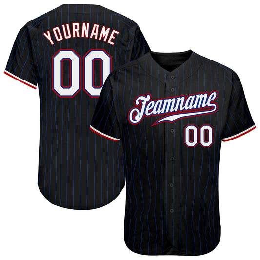 Custom Black Royal Pinstripe White-Red Authentic Baseball Jersey - Sky-Custom