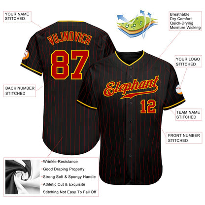 Custom Black Red Pinstripe Red-Gold Authentic Baseball Jersey - Sky-Custom