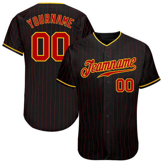 Custom Black Red Pinstripe Red-Gold Authentic Baseball Jersey - Sky-Custom