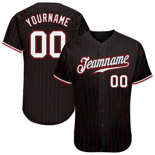 Custom Black Red Pinstripe White-Red Authentic Baseball Jersey - Sky-Custom