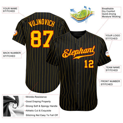 Custom Black Gold Pinstripe Gold-Red Authentic Baseball Jersey - Sky-Custom