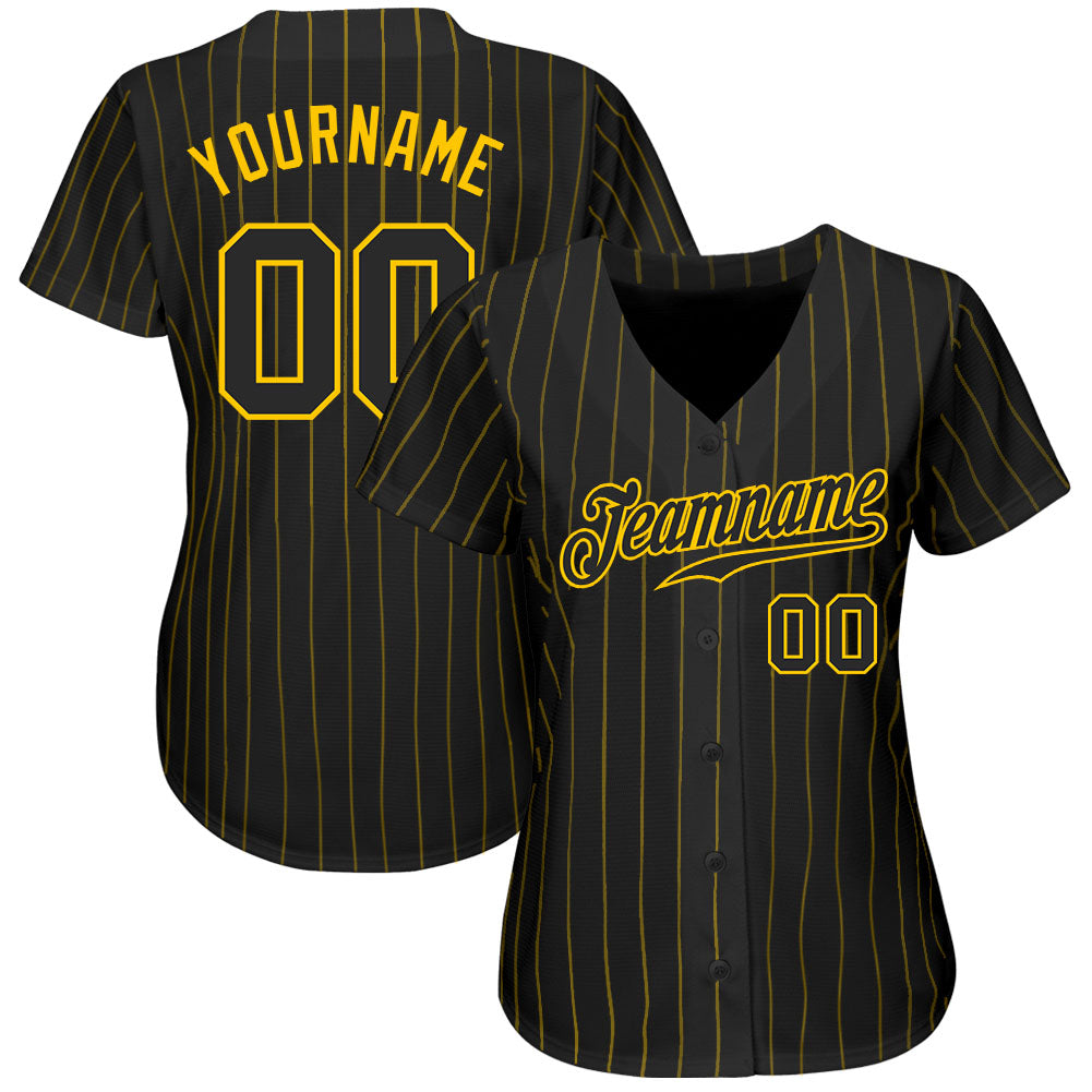 Custom Black Gold Pinstripe Black-Gold Authentic Baseball Jersey - Sky-Custom